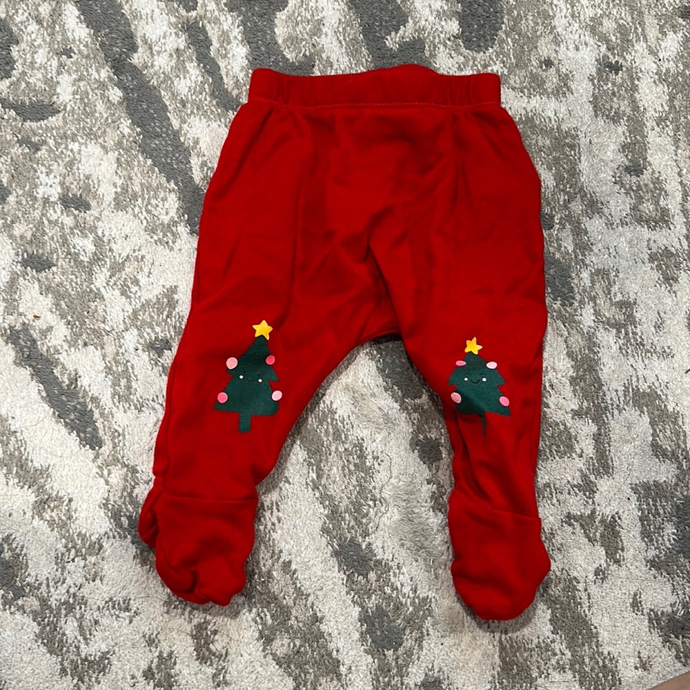 Red Christmas tree pants detail 0-3 months